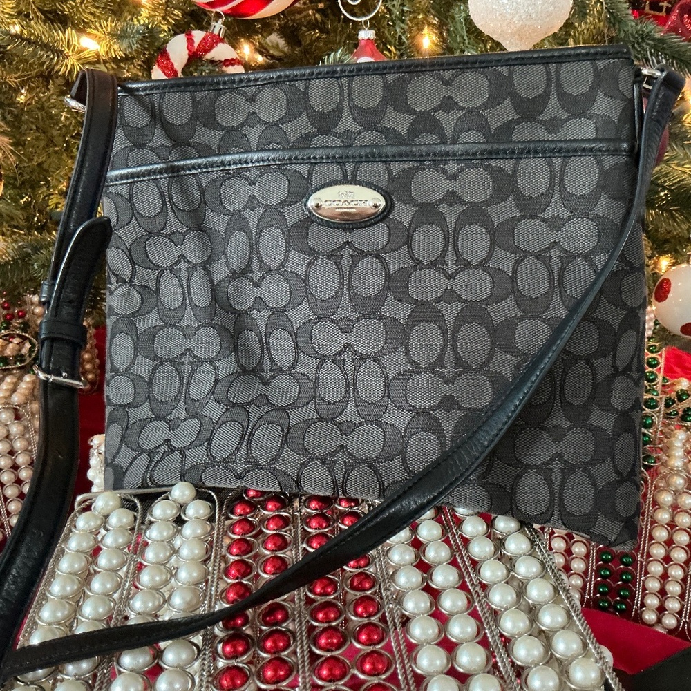 COACH Signature Canvas File Bag  Black & Grey MINT